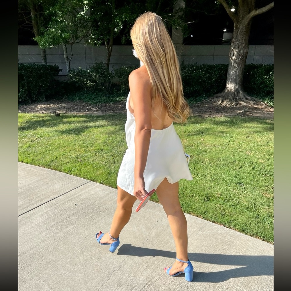 Show Me Your Mumu Jasmine Halter Mini Dress Ivory Luxe Satin M